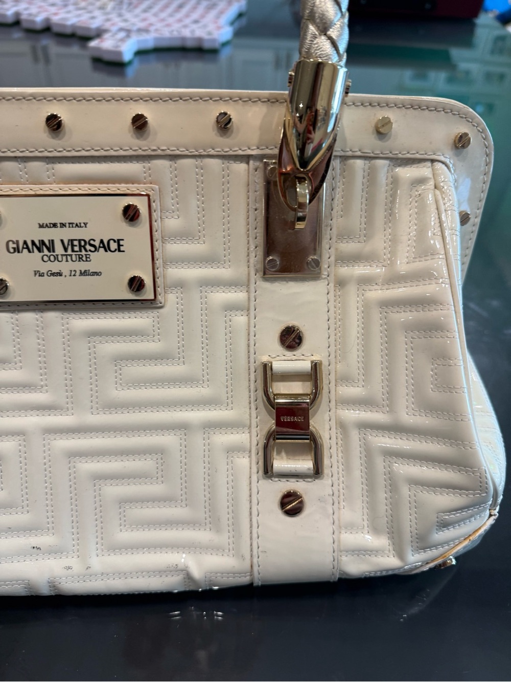 Vintage Gianni Versace Couture White Patent Leather Top Handle Bag Made in Italy - Picture 6 of 16